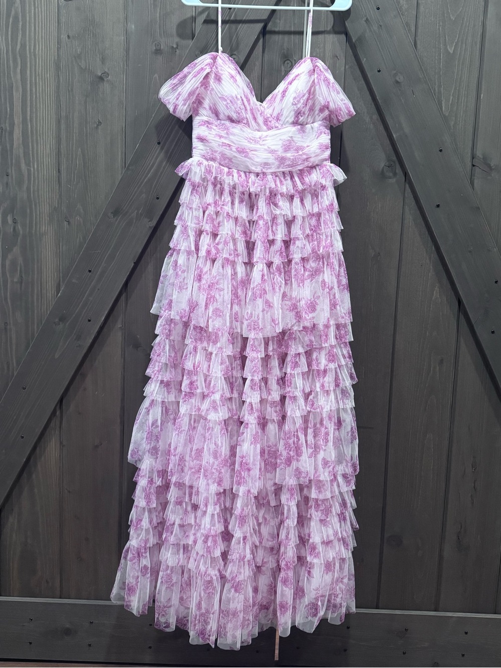 B. Smart Pink Floral Ruffle Tiered Formal Dress